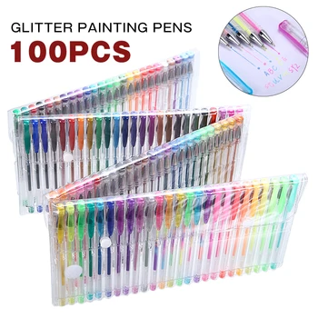 100 цветов/комплект, блестящие ручки для рисования, Разноцветная гелевая ручка для рисования неоновым цветом, Набор цветных ручек для рисования с блестками для альбома 