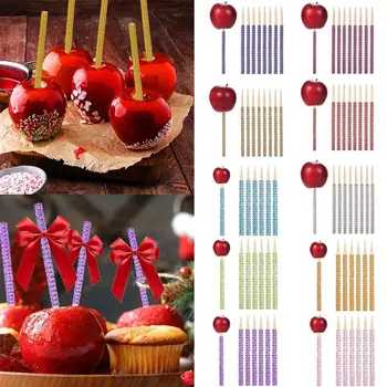 12 шт, украшенных стразами, Бамбуковые конфеты, Яблочные палочки для Золотого торта, Шоколадно-Карамельные Яблочные палочки, для приготовления конфет на День рождения