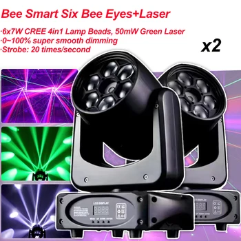 2 шт./лот, 90 Вт, шесть светодиодных Пчелиных Глазков + Лазерный движущийся головной светильник, DMX контроллер Для DJ, домашняя дискотека, сценическое оборудование для вечеринок