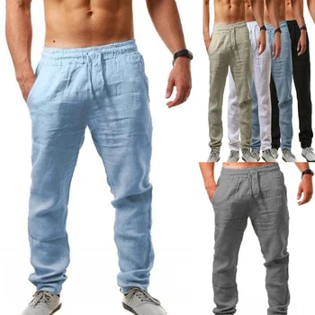 2023 новые Мужские хлопчатобумажные льняные брюки, Осенние новые дышащие однотонные льняные брюки для фитнеса, уличная одежда S-3XL