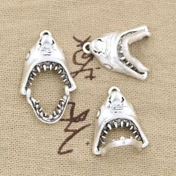 8 шт. Подвески, Открывающие, Закрывающие Рот Из зубов акулы 30x28 мм, Подвески Античного бронзового, серебряного цвета, Изготовление Тибетских украшений ручной работы