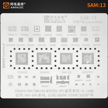 BGA-трафарет для Samsung A60-A90/A10S/A605F/A705F/A920F/SDM450/SDM660/SM6150/MT6762V Шаблон для реболлинга с прямым нагревом BGA