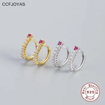 CCFJOYAS 9 мм Стерлингового Серебра 925 Пробы, Однорядные Серьги-кольца с Цирконием для женщин Европейского и американского цвета: Золотистый, Серебристый, Серьги 2021