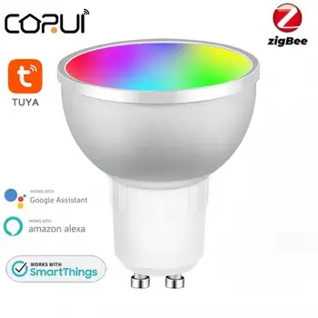 CORUI Tuya Zigbee Gu10 Умная светодиодная лампа 5 Вт RGBCW С Поддержкой голосового Управления Alexa Echo Plus Google Home SmartThings Нужен Шлюз