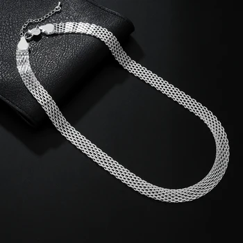 JewelryTop тонкое ожерелье из стерлингового серебра 925 пробы шириной 1 см с сетчатой цепочкой для женщин, ювелирные изделия, модные дизайнерские свадебные подарки на помолвку
