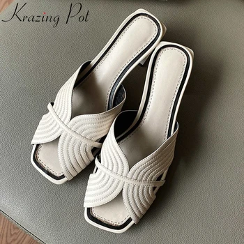 Krazing pot / 2022 летние шлепанцы специального дизайна с открытым носком на среднем каблуке; повседневная обувь для юных леди; модная женская обувь без застежки; L49