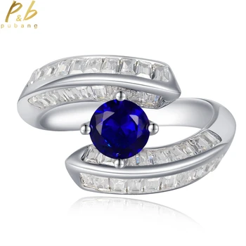 PuBang Fine Jewelry Кольцо с голубым/рубиновым бриллиантом из чистого серебра 925 пробы с муассанитом для женщин, свадебный подарок, Бесплатная доставка