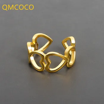 QMCOCO Серебристого цвета, простое открытое кольцо на палец в форме сердца, Регулируемое кольцо для вечеринок, ювелирные изделия для женщин, модные подарки