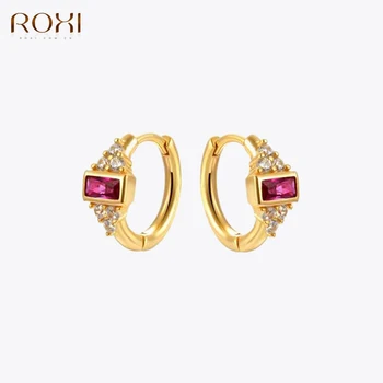 ROXI Circle, серьги-кольца для женщин, золото 18 Карат, красные/синие кристаллы, Обручальные серьги, Серебро 925 Пробы, ювелирные изделия pendientes plata
