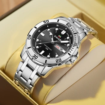 SWISH 2022 Лидирующий бренд Черные мужские часы для бизнеса Кварцевые наручные часы Календарь недели Стальной Ободок Уникальные водонепроницаемые подарочные часы