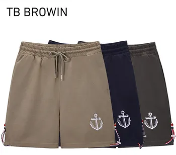 TB BROWIN, мужские летние шорты, хлопковые повседневные женские шорты с вышивкой, однотонный полосатый корейский дизайн, высококачественная эластичная талия