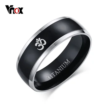 Vnox 8 мм AUM OM Черное кольцо для мужчин, Титановые повседневные Простые мужские аксессуары, ювелирные изделия религиозной веры