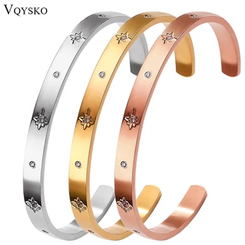 VQYSKO C-образный браслет с восемью звездами Ман, Открытый браслет, Регулируемые женские браслеты с цирконами, подарки для мамы