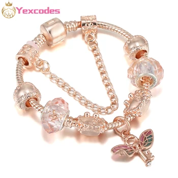 Yexcodes Подвеска в виде Ангела из розового золота, фирменный женский браслет, фирменный браслет для мужчин и женщин, Рождественский ювелирный подарок
