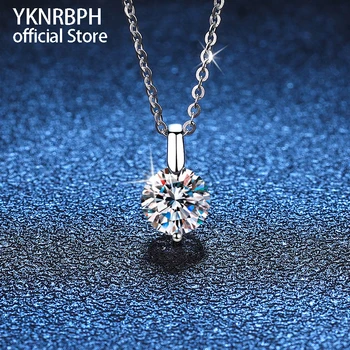 YKNRBPH S925 Ожерелье Из Стерлингового Серебра с Муассанитом, Классическое Минималистичное Ожерелье С четырьмя Зубцами, 1 Карат, D-цветное Ожерелье Для Женщин