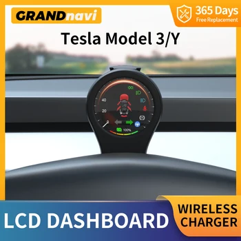 Автомобильный счетчик Grandnavi head up для Tesla Модель 3 Y ЖК-дисплей Скорость пробега Цифровая приборная панель беспроводной держатель для зарядки Открыта дверь