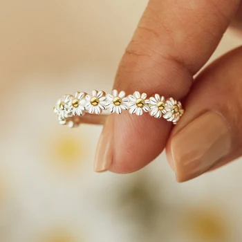 Винтажные кольца с цветком Маргаритки для женщин, Регулируемое Открывающее кольцо, Свадебные Обручальные кольца, Женские украшения для вечеринок, подарки Bague