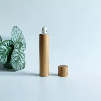 Высококачественная Косметическая упаковка объемом 10 мл, натуральный бамбуковый деревянный стеклянный флакон со стальным шариком для духов с эфирным маслом