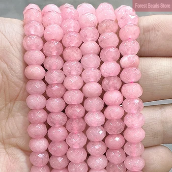 Гладкие граненые бусины розовой Яшмы из натурального Ронделя для изготовления женских ювелирных изделий ручной работы, модный браслет 15 