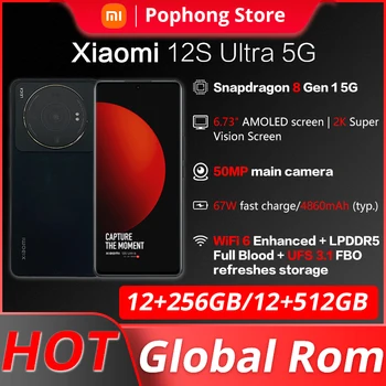 Глобальная Встроенная память Xiaomi 12S Ultra 5G Мобильный телефон 6,73 дюйма 2K AMOLED 120 Гц гибкий Snapdragon Gen 8 + Восьмиядерный 50-мегапиксельный Тройной Фотоаппарат