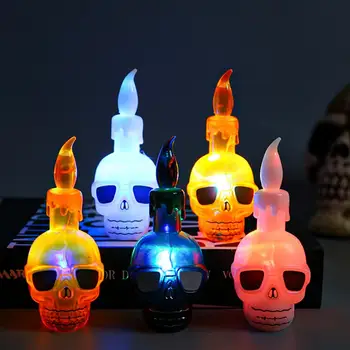 Декор для Хэллоуина, светодиодная лампа с черепом, Реалистичная Беспламенная лампа с черепом на Хэллоуин, свеча с головой скелета на батарейках для жутких