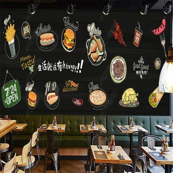 Европейский и американский Бургер, Западный Ресторан быстрого питания, Снэк-бар, Фоновая роспись, обои, Промышленный Декор, Обои 3D
