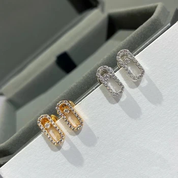 Женские серьги овальной формы из стерлингового серебра 925 пробы с мини-геометрическими подвижными бриллиантами, женские нишевые модные брендовые роскошные ювелирные изделия