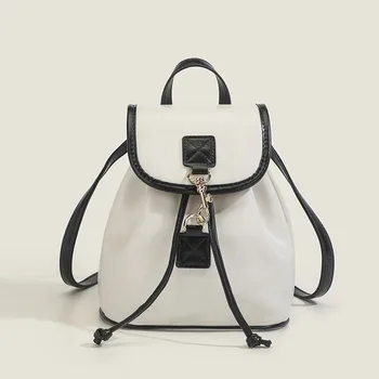 Женский Корейский мини-рюкзак с цепочками, женский ins, студенческая масляно-восковая кожаная сумка через плечо, дорожный рюкзак, черный рюкзак, роскошный дизайнерский