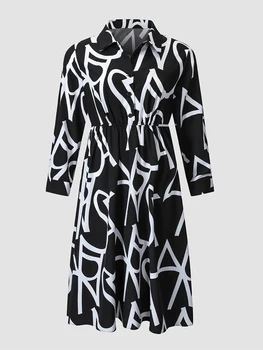 Женское платье Finjani размера Плюс с регулярным рисунком, Свободное платье с лацканами 2023, Осенне-зимнее Новое Модное платье
