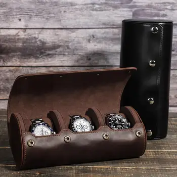Коробка для хранения часов, 3 сетки, коробка для часов из натуральной кожи, высококачественная упаковка для мужчин, подарочные футляры для хранения наручных часов в путешествиях