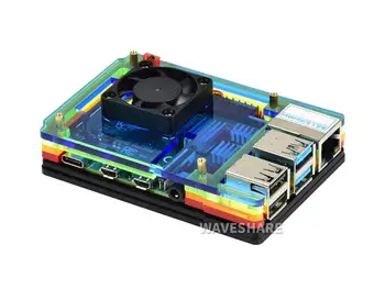 Красочный радужный акриловый чехол Waveshare для Raspberry Pi 4, с охлаждающим вентилятором, пылеустойчивостью, хорошим распределением тепла