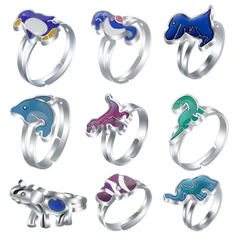Милое Мультяшное кольцо с датчиком температуры, меняющим цвет, Маленький динозавр, Чайка, Бабочка, Слон, Открытое Регулируемое Модное кольцо