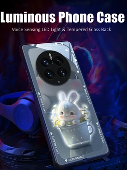 Милый Кролик Красочный Светодиодный Светящийся Чехол Для Телефона из Закаленного Стекла OPPO Reno 4 5 6 7 8 9 Find X5 Realme X50 Pro Plus SE