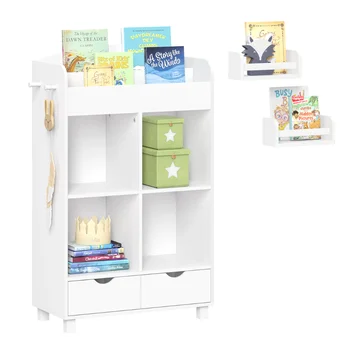 Многофункциональный шкаф для хранения Book Nook Kids включает в себя 2 дополнительные 10-дюймовые плавающие книжные полки - белые, подставки для растений в помещении
