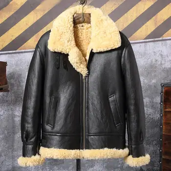 Мужская дубленка B3, короткая кожаная куртка, летное пальто ВВС, мотоциклетная куртка, зимняя мужская шуба