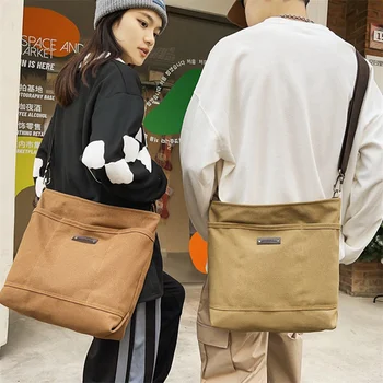 Мужская и женская сумка через плечо, большие холщовые сумки через плечо для женщин, Хлопчатобумажная ткань 2023, Модная корейская школьная сумка для студенток, сумочка