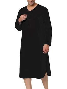 Мужская Ночная рубашка Henley с Длинным рукавом и V-образным вырезом и карманом - Удобная пижама для отдыха