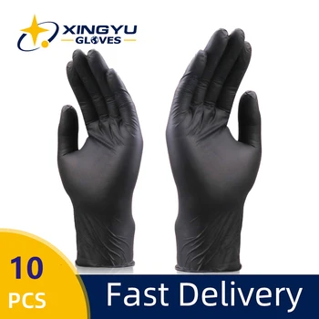 Нитриловые перчатки Черные Рабочие перчатки 4,5 г, нескользящие перчатки механика без порошка для кухни, модные водонепроницаемые перчатки