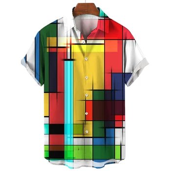 Новая Гавайская Мужская Рубашка с 3D Принтом в стиле Пэчворк, Свободная Рубашка Оверсайз, Уличные Топы, Красочная Мужская Одежда, Повседневная Рубашка С Короткими Рукавами