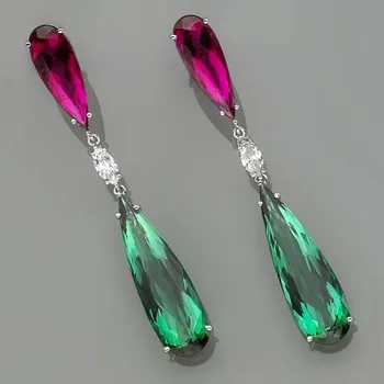 Новые роскошные фиолетово-зеленые каплевидные серьги с цирконом, Модные свадебные украшения, длинные серьги с кристаллами Для женщин