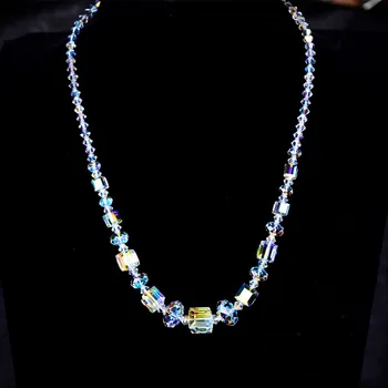 Ожерелье из серебра 925 пробы ручной работы с кристаллами, кубические бусины, ювелирные изделия из кристаллов, Модные подарочные украшения, белый AB цвет, женские, для девочек, блестящие