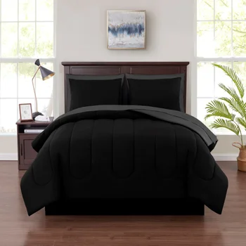 Опоры Черная кровать в мешке из 7 предметов, комплект одеял с простынями, двуспальное пуховое одеяло