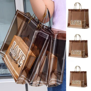 Прозрачная Многоразовая хозяйственная сумка из ПВХ для женщин, Эко-сумка-тоут, Летняя Пляжная сумка для покупок, Прозрачные Большие женские сумки через плечо