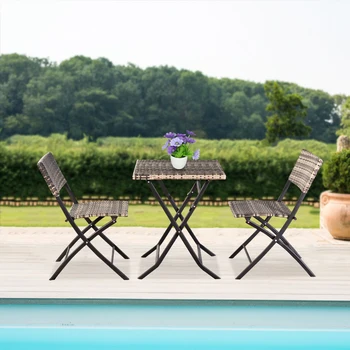Садовый барный набор мебели 3 шт. патио бистро Складной ротанговый квадратный стол и стул, набор журнальных столиков