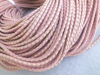 Светло-розовый 3 мм 50 м Плетеный кожаный шнур Для ювелирных изделий