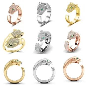 Серебряное кольцо с леопардовым цирконом, Индивидуальное кольцо со Стразами в виде животного Гепарда, Открытое кольцо на палец, Регулируемые Модные украшения для женщин, мужчин