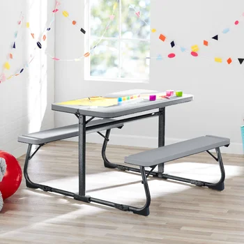 Складной детский столик Your Zone с серой текстурной поверхностью, сталь и пластик, стол и стулья 33,11 