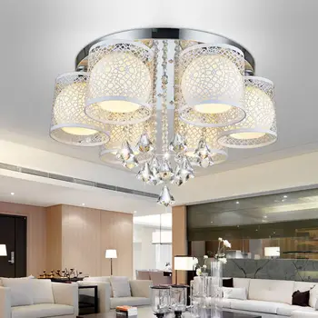 Современный стеклянный шар E27, потолочный светильник, хромированное железо, красочная светодиодная подсветка, потолочный светильник для столовой, хрустальная лампа