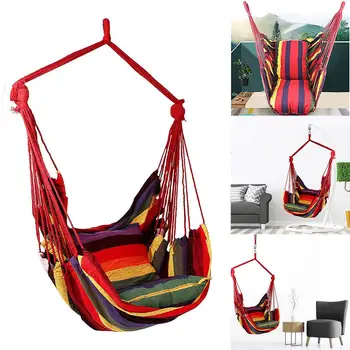 Холщовое кресло-качели, подвесное веревочное кресло-гамаки с 2 подушками, сад в помещении на открытом воздухе