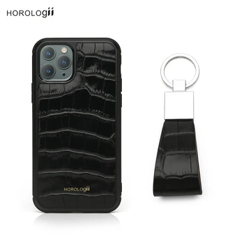 Чехол с именными буквами Horologii для Iphone 11 12 13 14 15 Pro из итальянской кожи с рисунком Кроко с Подарочным набором для ключей